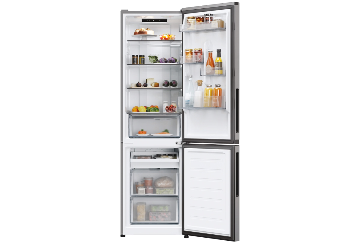 Απεικονίζεται η συσκευή με τις διαστάσεις της και δίπλα σακούλες με τρόφιμα και ένδειξη συνολικής ποσότητας 280l.